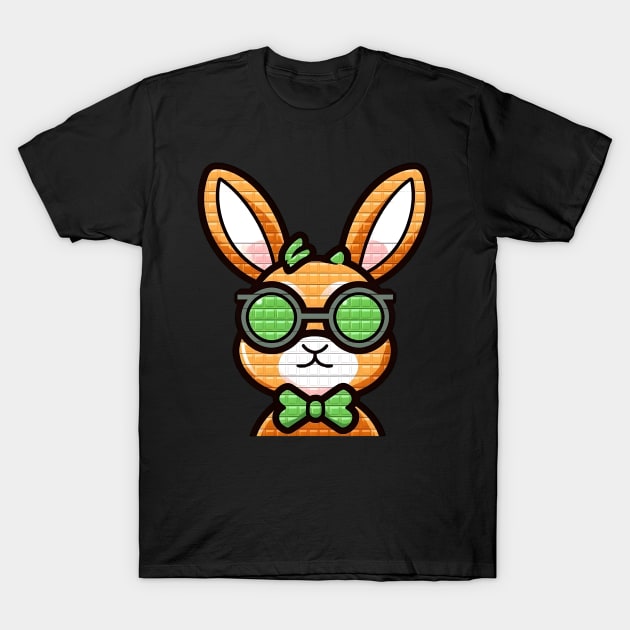 Cool Pixel Art Bunny in a Bow Tie and Glasses T-Shirt by ObscureDesigns